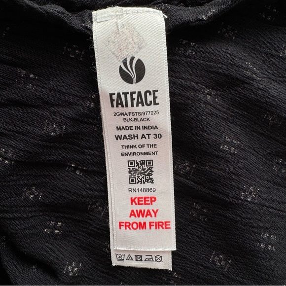 Fat Face V Neck Flowy Geo Print Black Blouse Top Size 6 - Picture 11 of 11